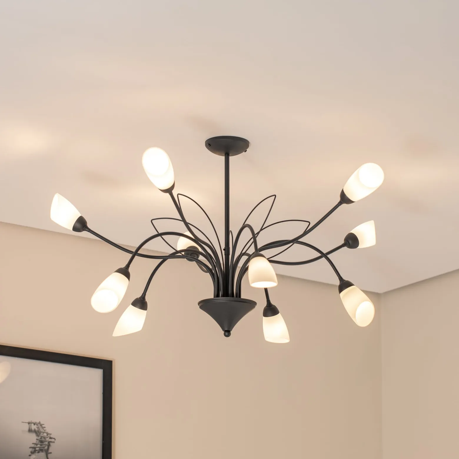 Deckenleuchte Gloriosa, Glas, schwarz, 10-flammig
