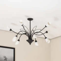 Deckenleuchte Gloriosa, Glas, schwarz, 10-flammig