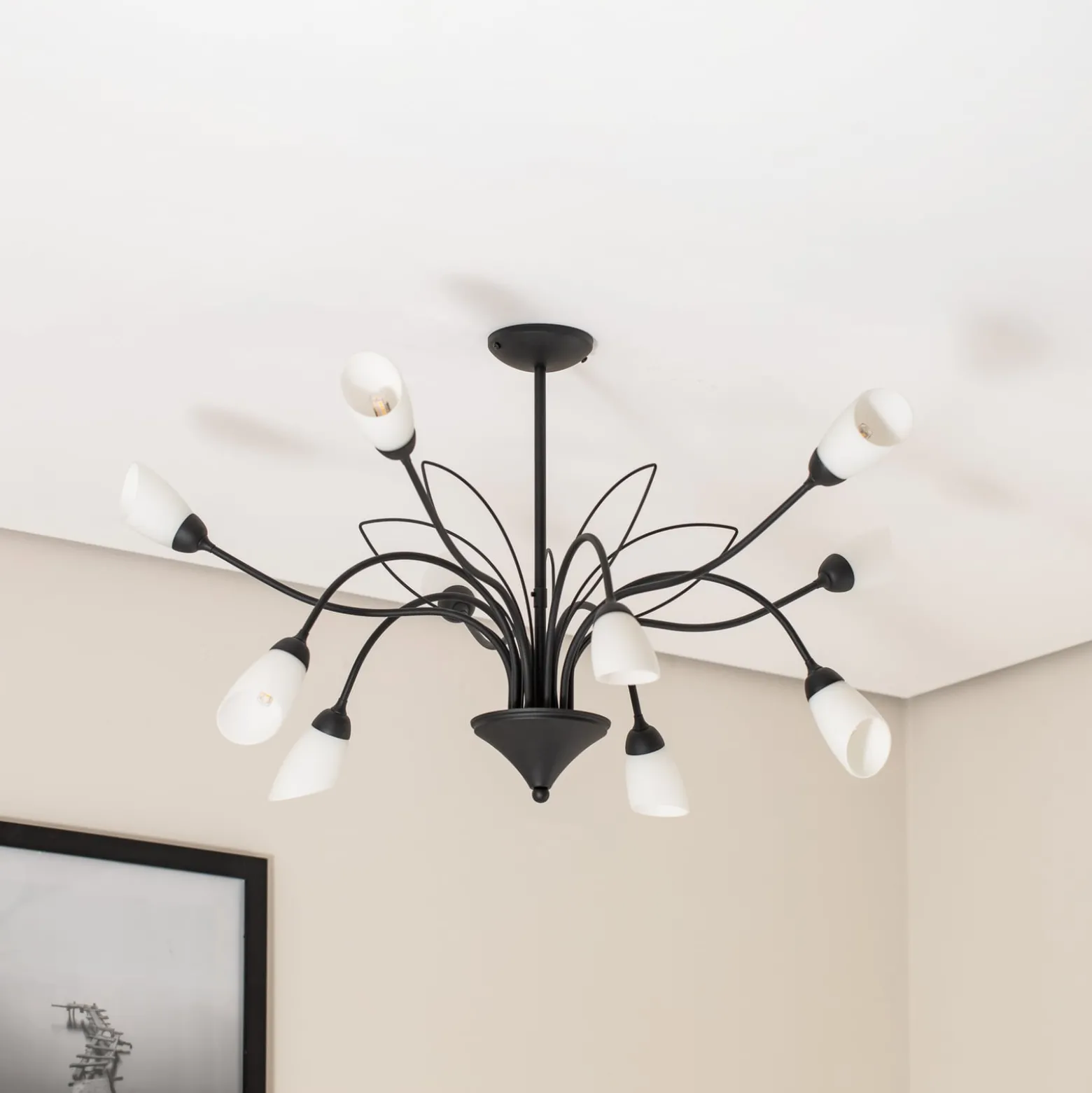 Deckenleuchte Gloriosa, Glas, schwarz, 10-flammig