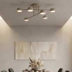 Deckenleuchte HALO, beige, Ø 60 cm, 6-flg., Metall, GX53