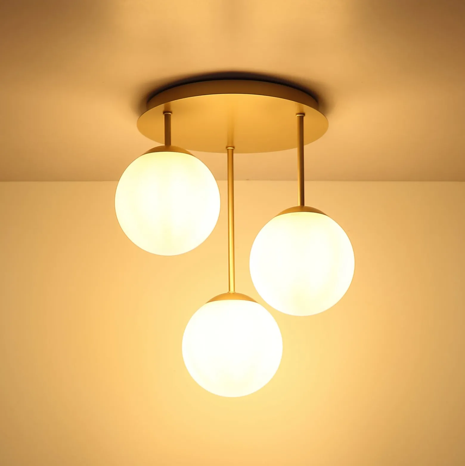 Deckenleuchte Harmon, beige/weiß, Glas, Ø 34 cm, E14