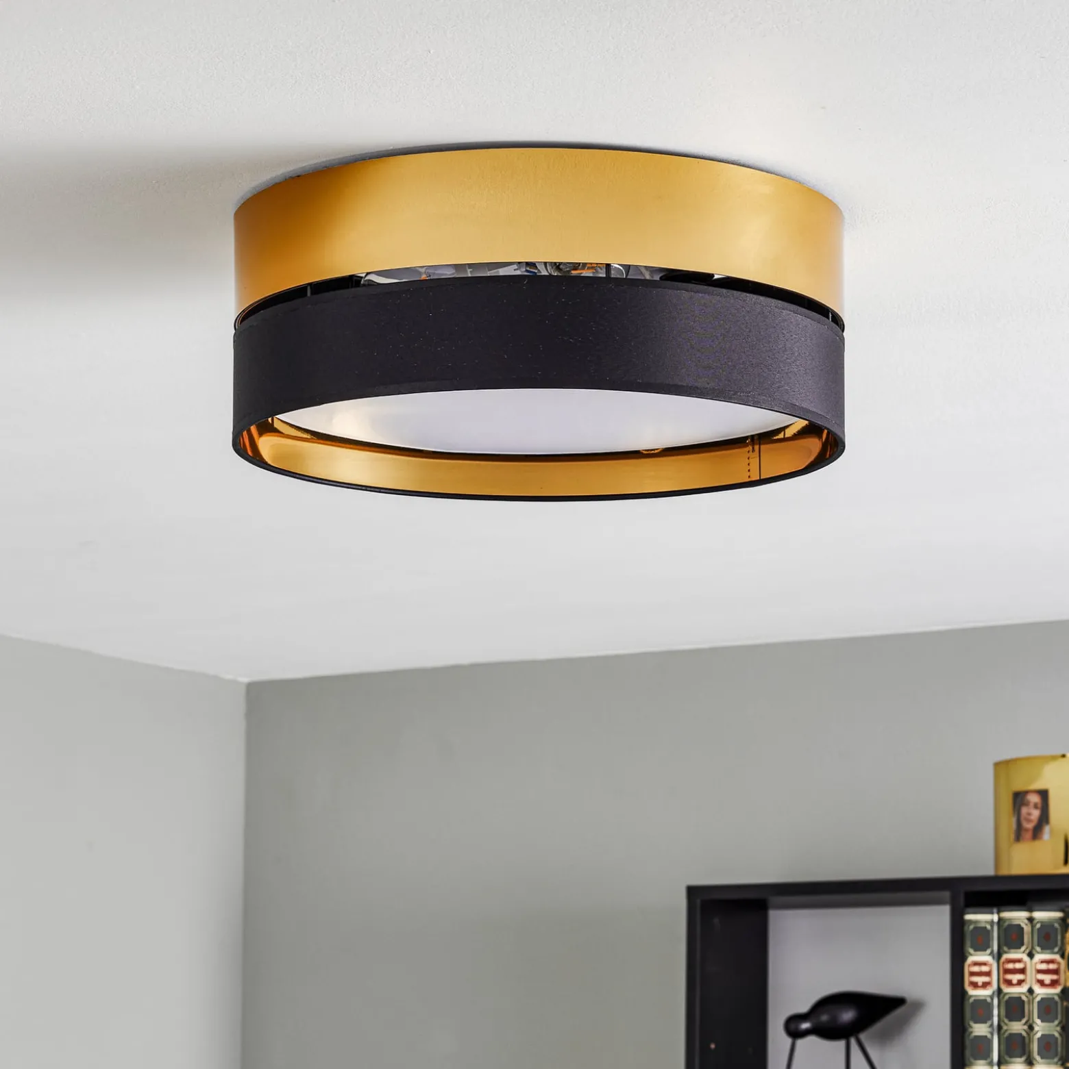 Deckenleuchte Hilton, schwarz/gold, Ø 45cm