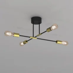 Deckenleuchte Ilia, schwarz/gold, vierflammig