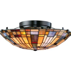 Deckenleuchte Inglenook, Tiffany-Stil, Stahl, Glas, bunt