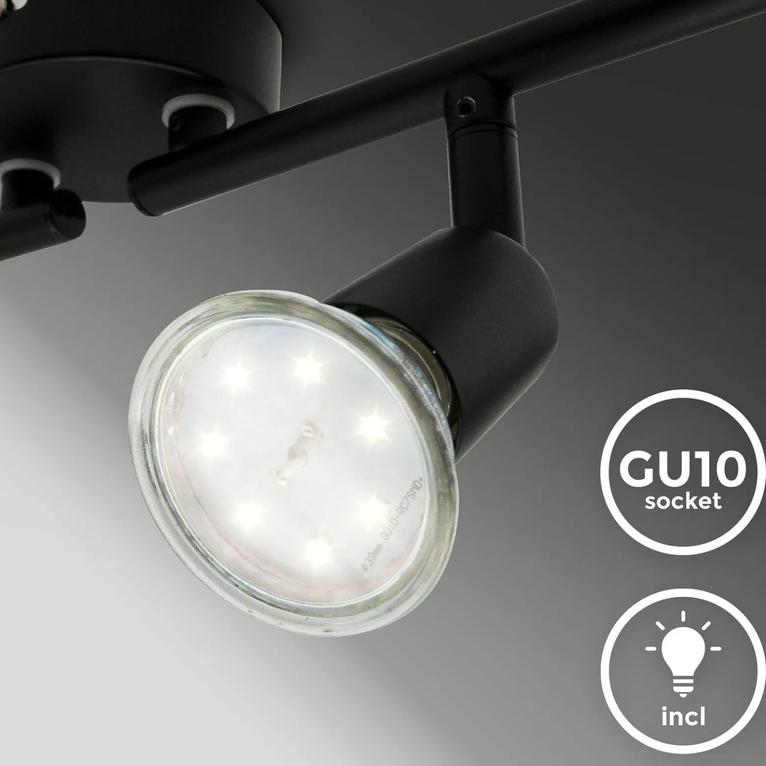 Deckenleuchte Jade, schwarz, 4-flammig, GU10 LED, 3.000 K