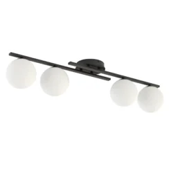 Deckenleuchte Kairo, schwarz/opal, Länge 87 cm, 4-flg.