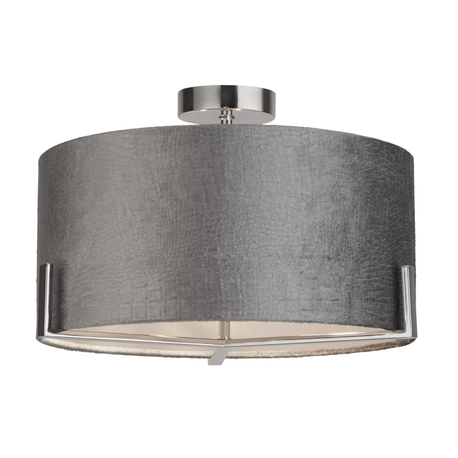Deckenleuchte Kyran, grau, Metall, Samt, Ø 40 cm, E27