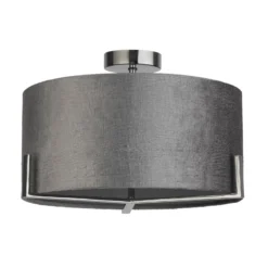 Deckenleuchte Kyran, grau, Metall, Samt, Ø 40 cm, E27