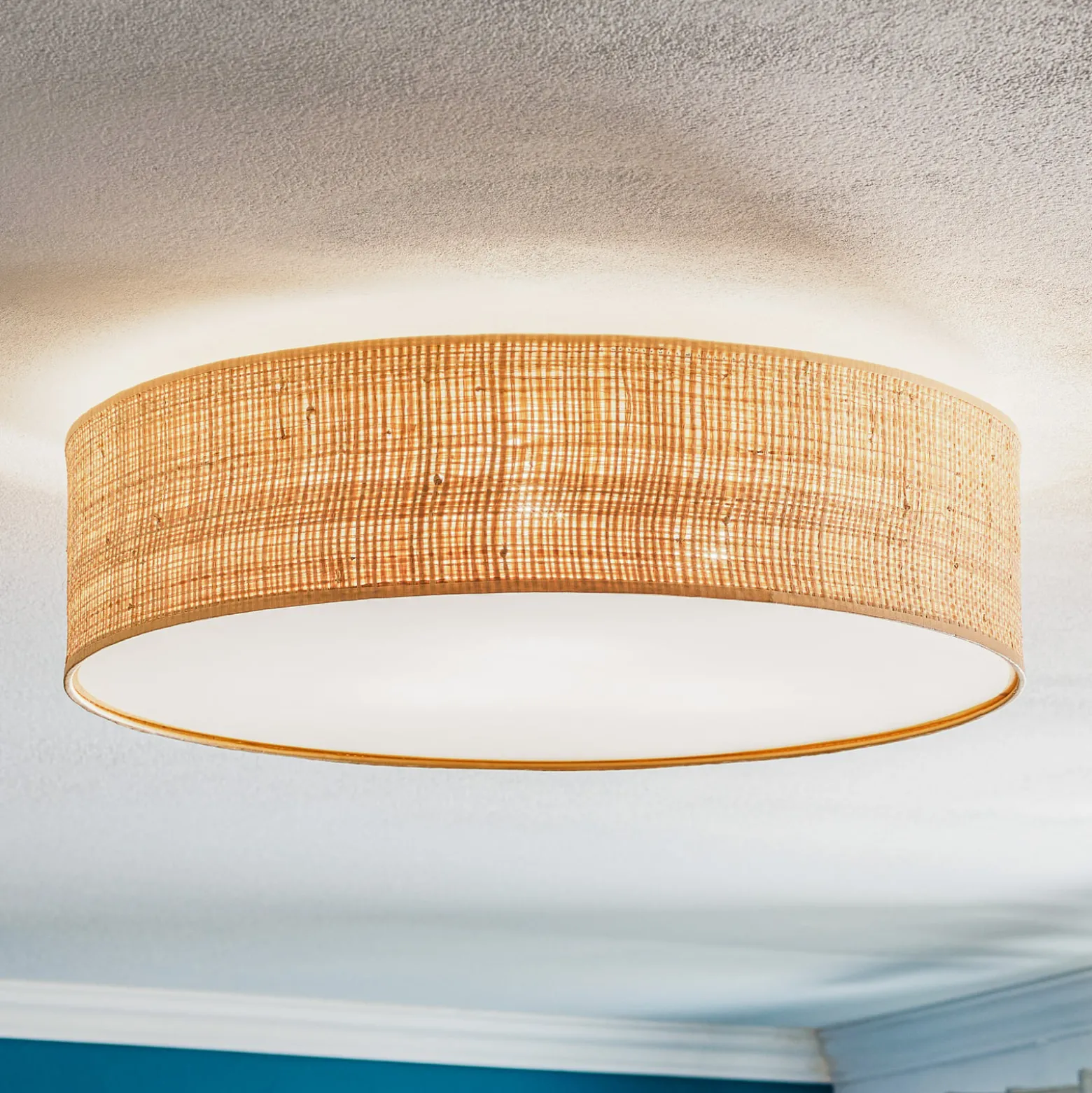 Deckenleuchte Leano, holz hell, Rattan, Ø 50 cm