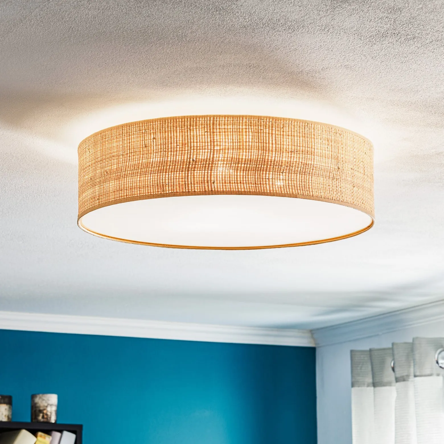 Deckenleuchte Leano, holz hell, Rattan, Ø 50 cm