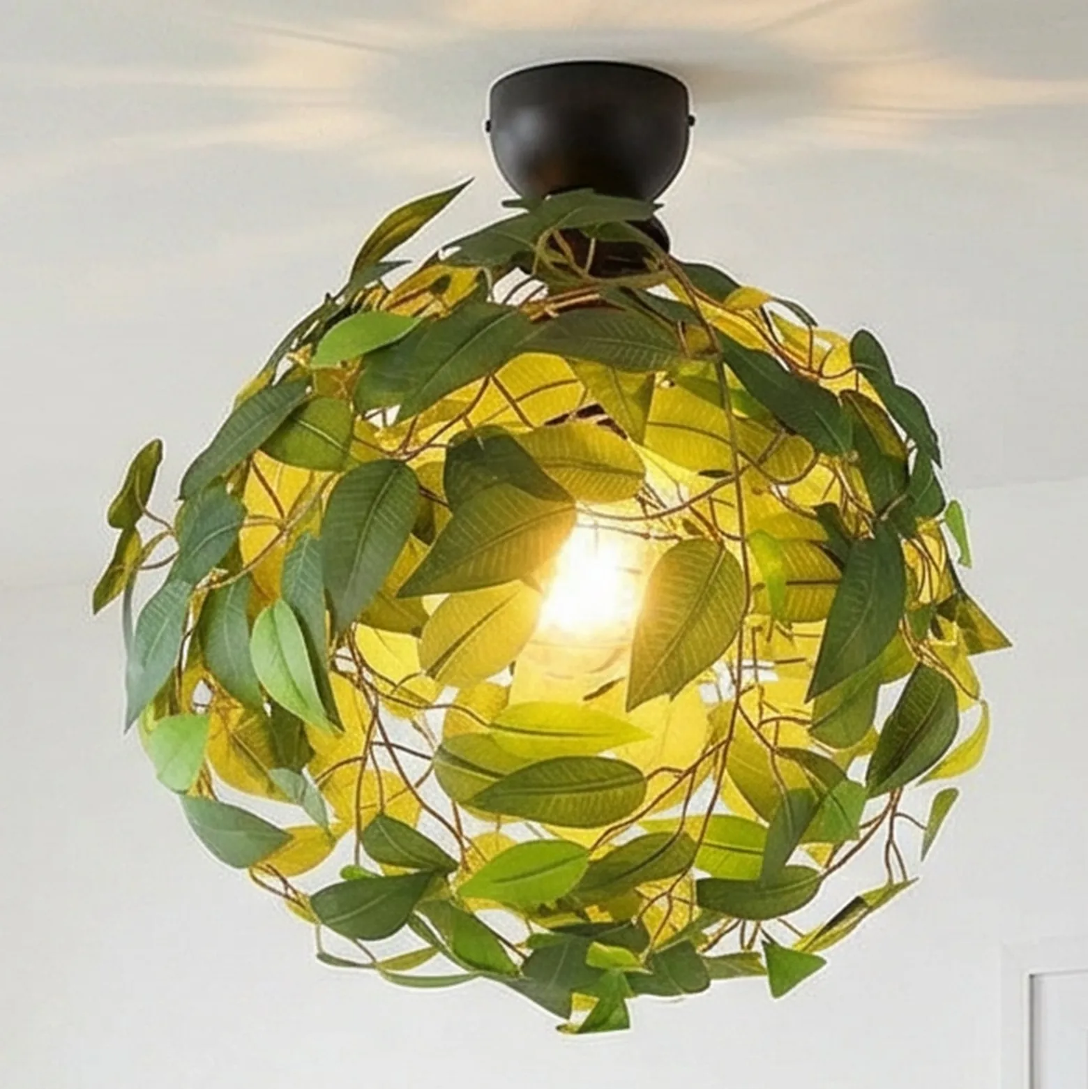 Deckenleuchte Leavy, schwarz/grün, Ø 38 cm, E27, 1-flammig