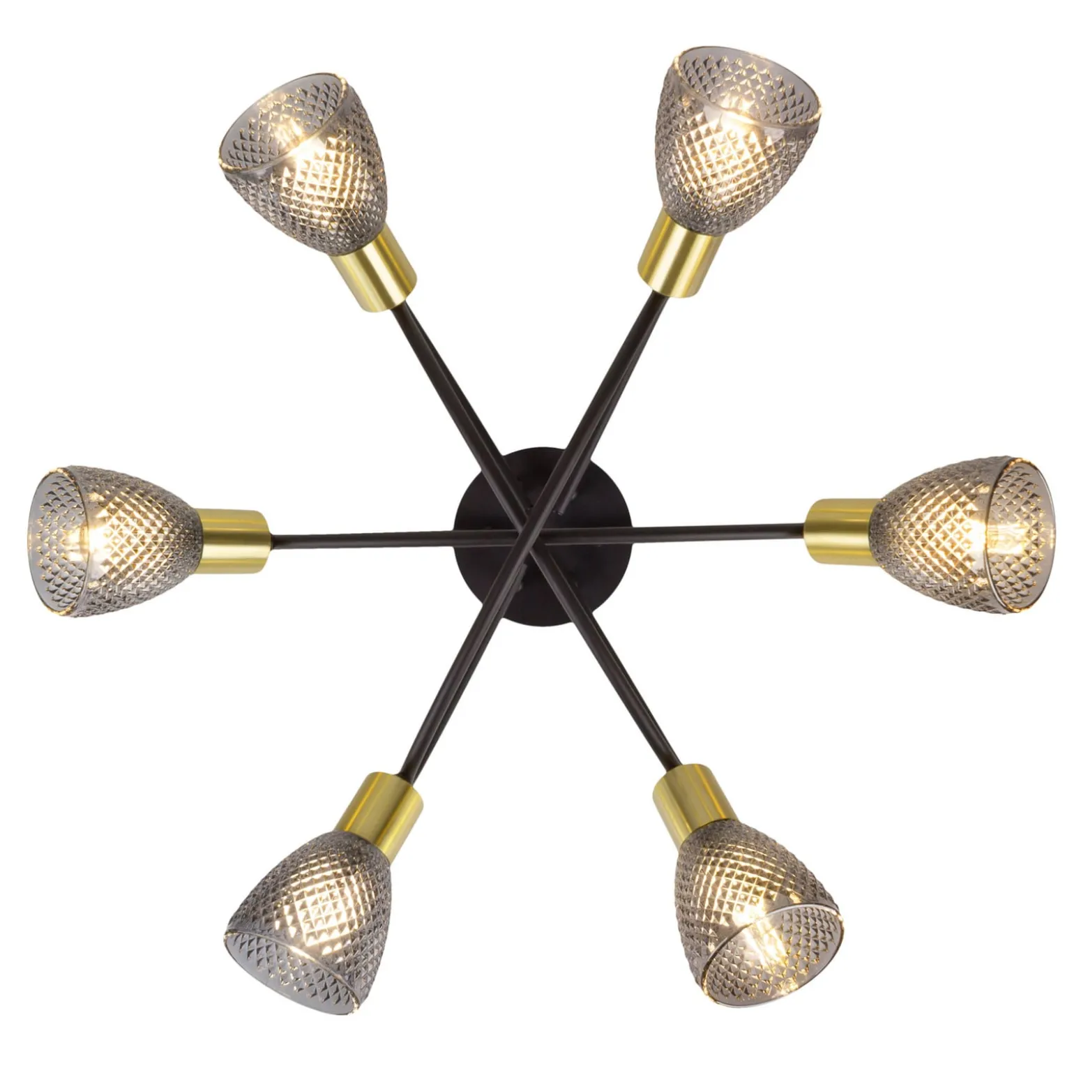 Deckenleuchte Lindita, 6-flammig, Glas, rauchgrau, E14