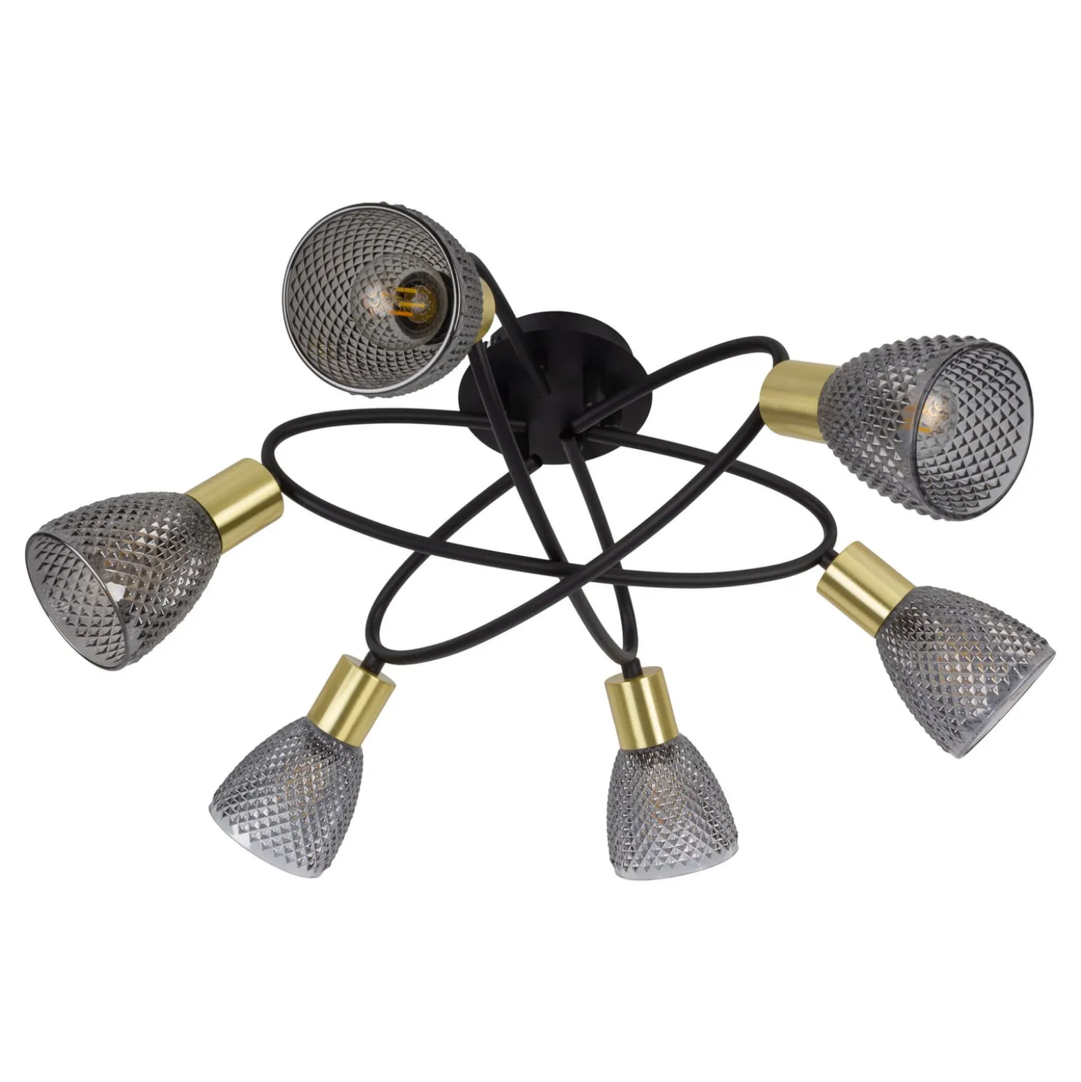 Deckenleuchte Lindita, 6-flammig, Glas, rauchgrau, E14
