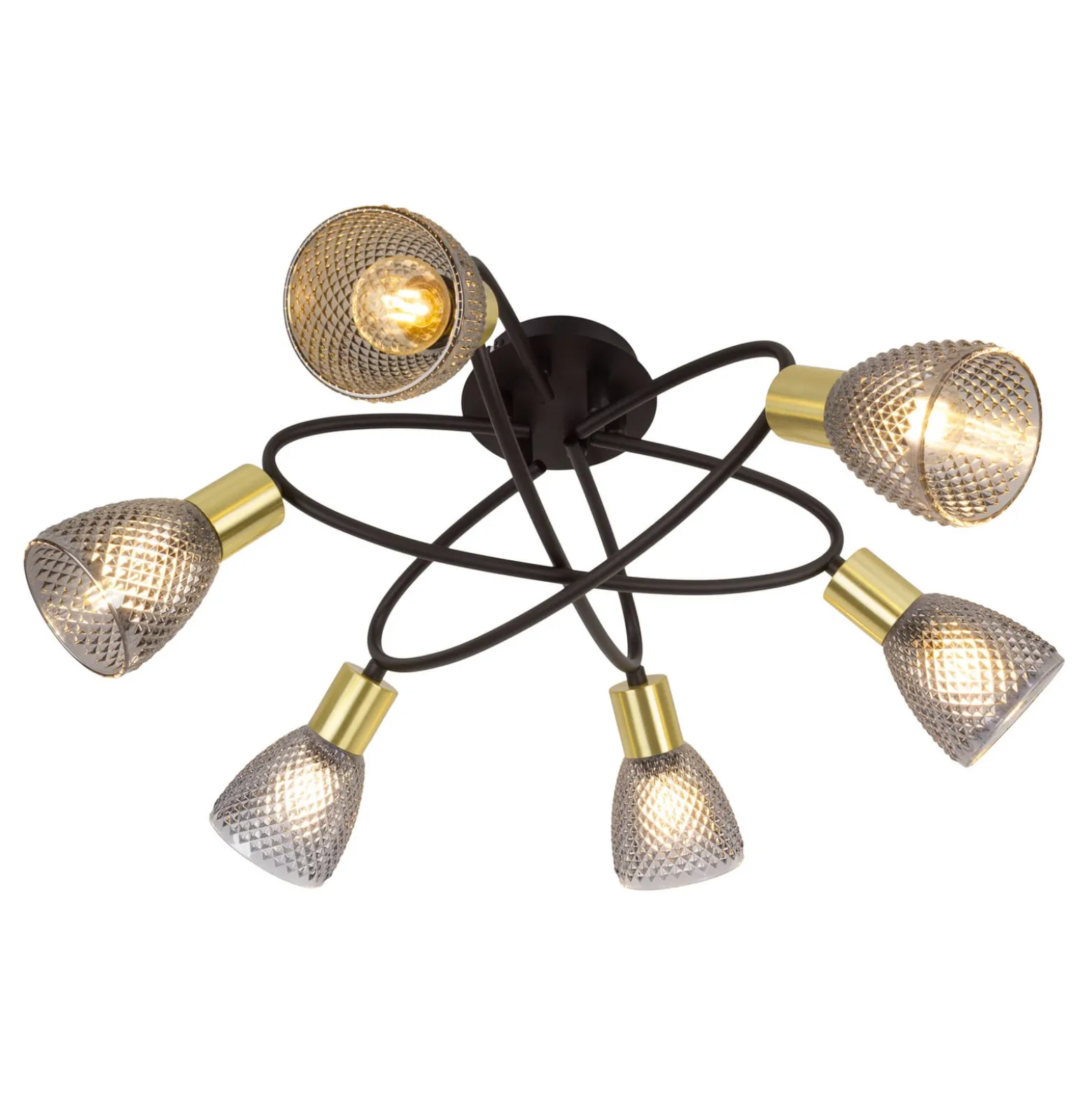 Deckenleuchte Lindita, 6-flammig, Glas, rauchgrau, E14