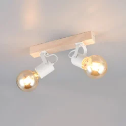 Deckenleuchte Lynar, weiß, Holz, Metall, Länge 31 cm, 2-flg.