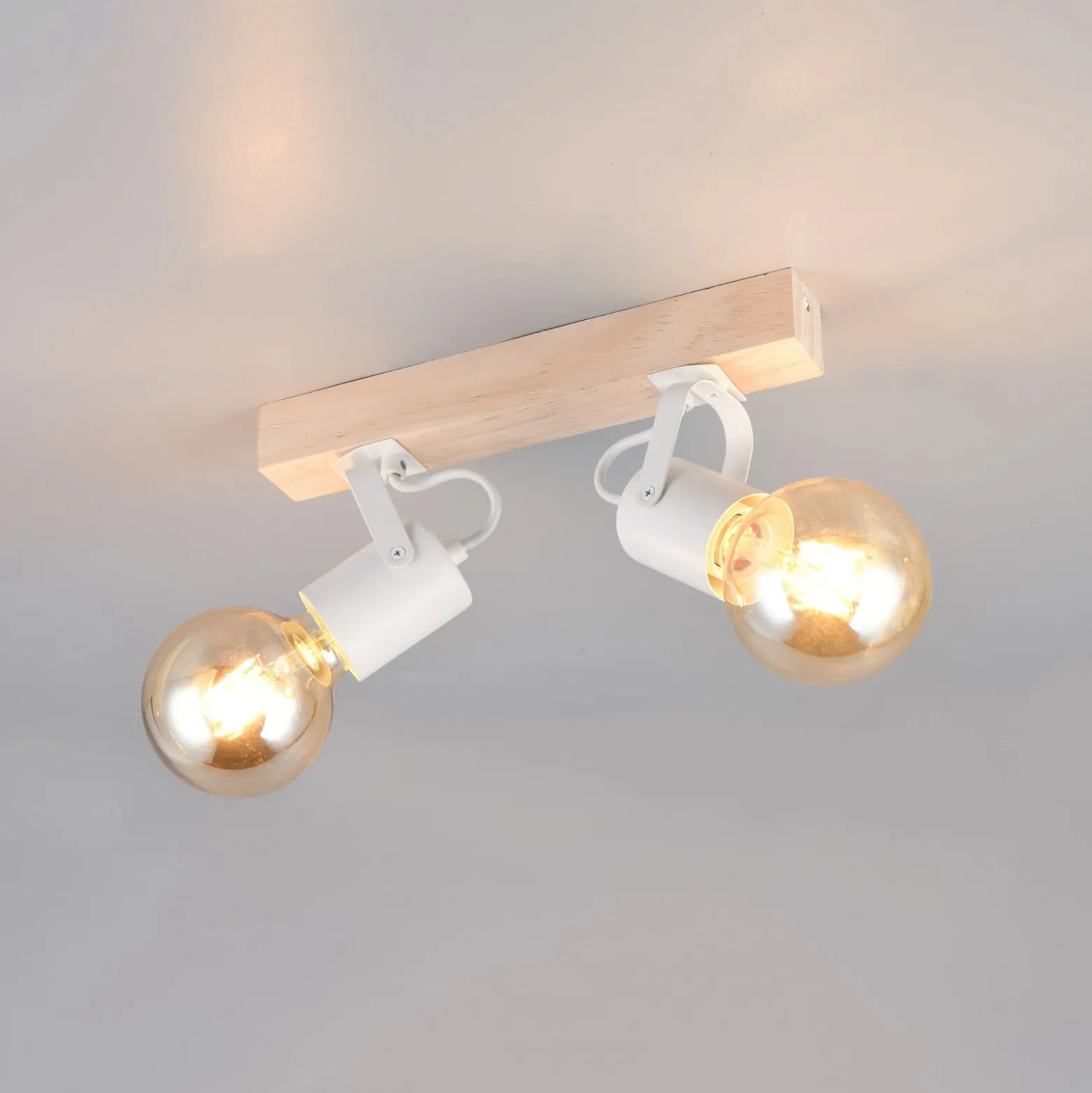 Deckenleuchte Lynar, weiß, Holz, Metall, Länge 31 cm, 2-flg.