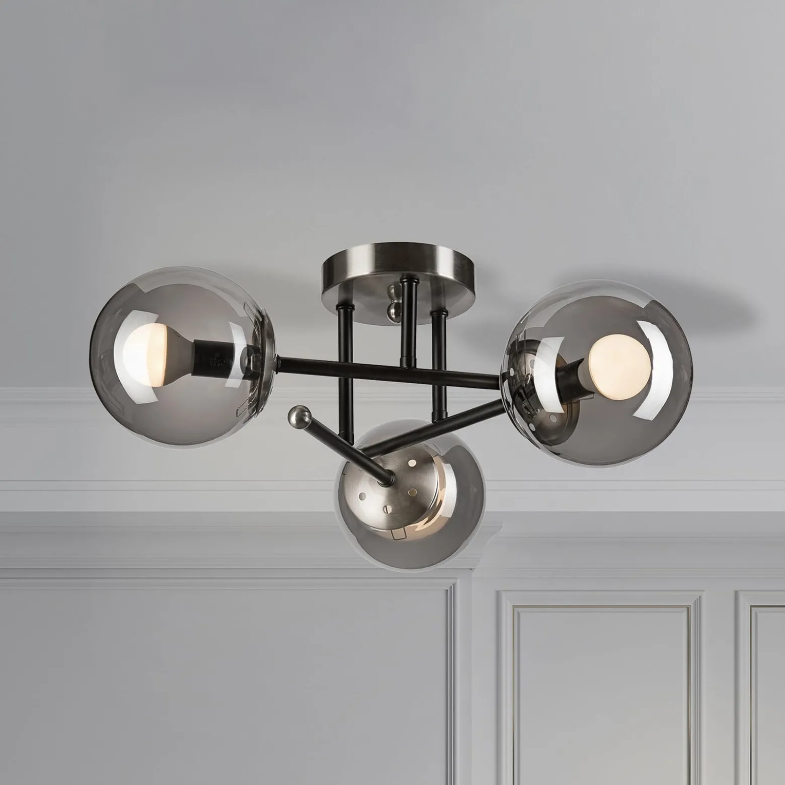 Deckenleuchte Malena, Ø 19 cm, rauchgrau, Glas/Metall 3-flg.