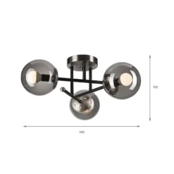 Deckenleuchte Malena, Ø 19 cm, rauchgrau, Glas/Metall 3-flg.