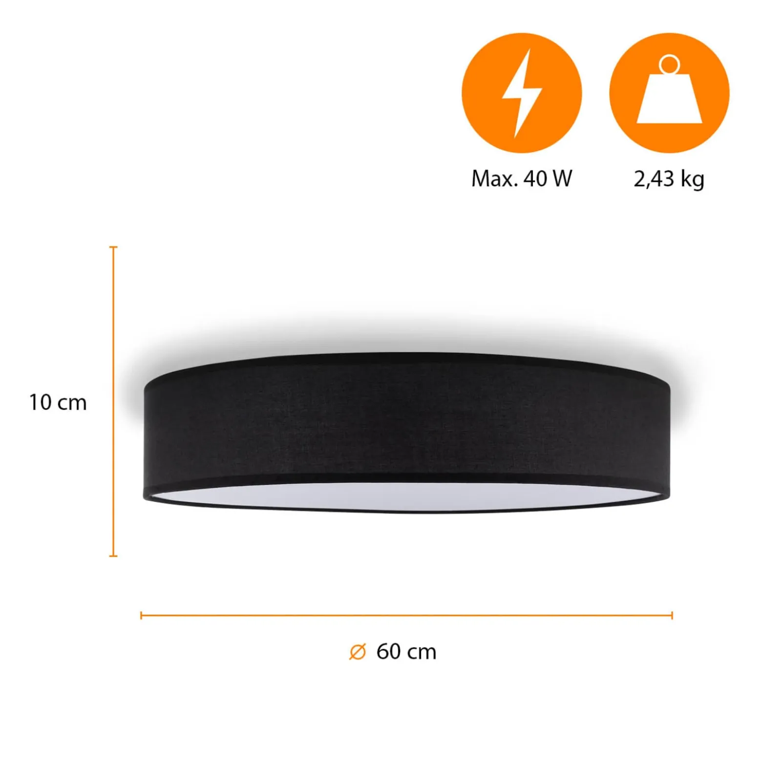 Deckenleuchte Mia, schwarz, Ø 60 cm