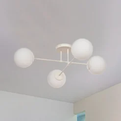 Deckenleuchte Moon, 80 cm, 4-flammig, sandfarben, Glas, E27