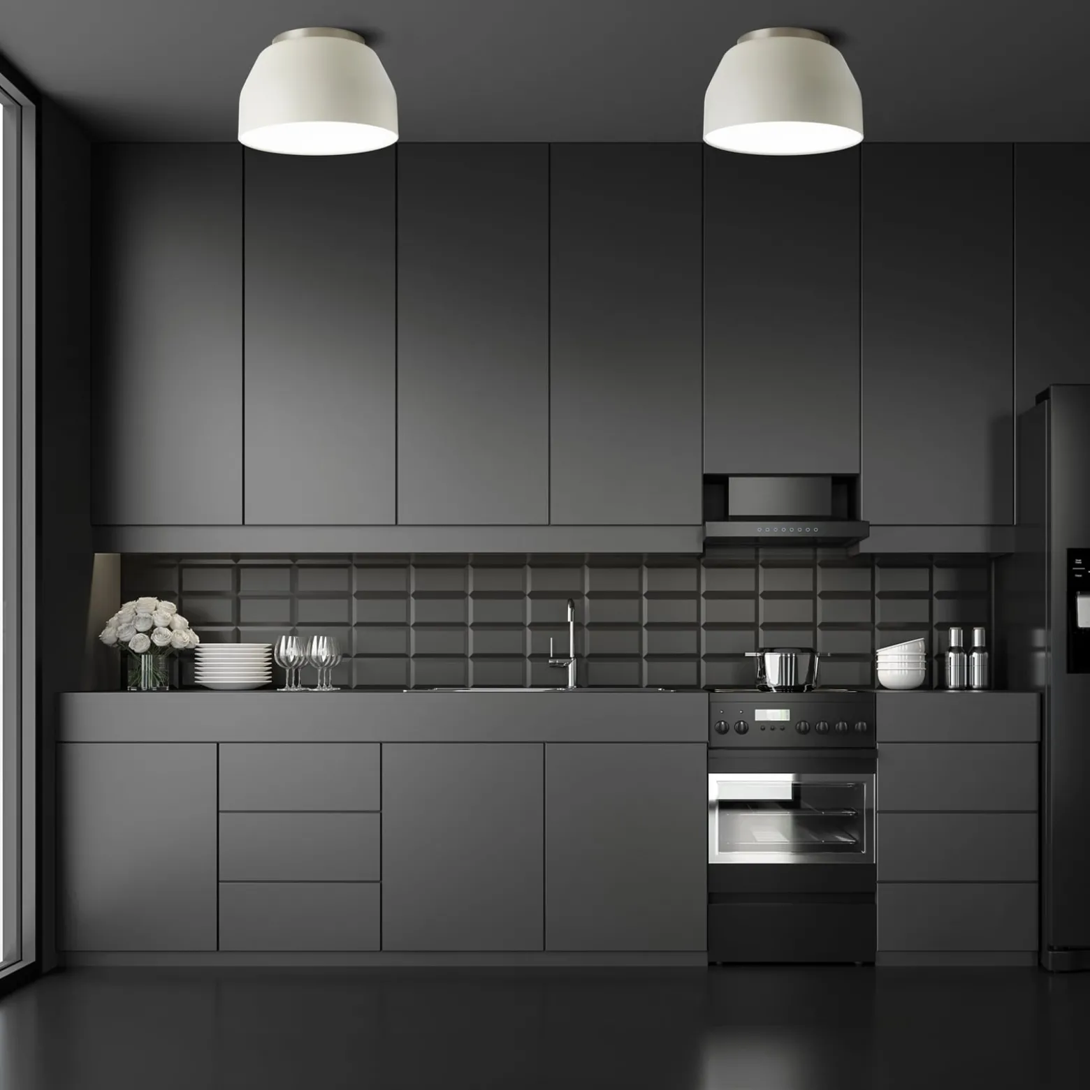 Deckenleuchte Mug, cremeweiß mit Chromdetail Ø40cm