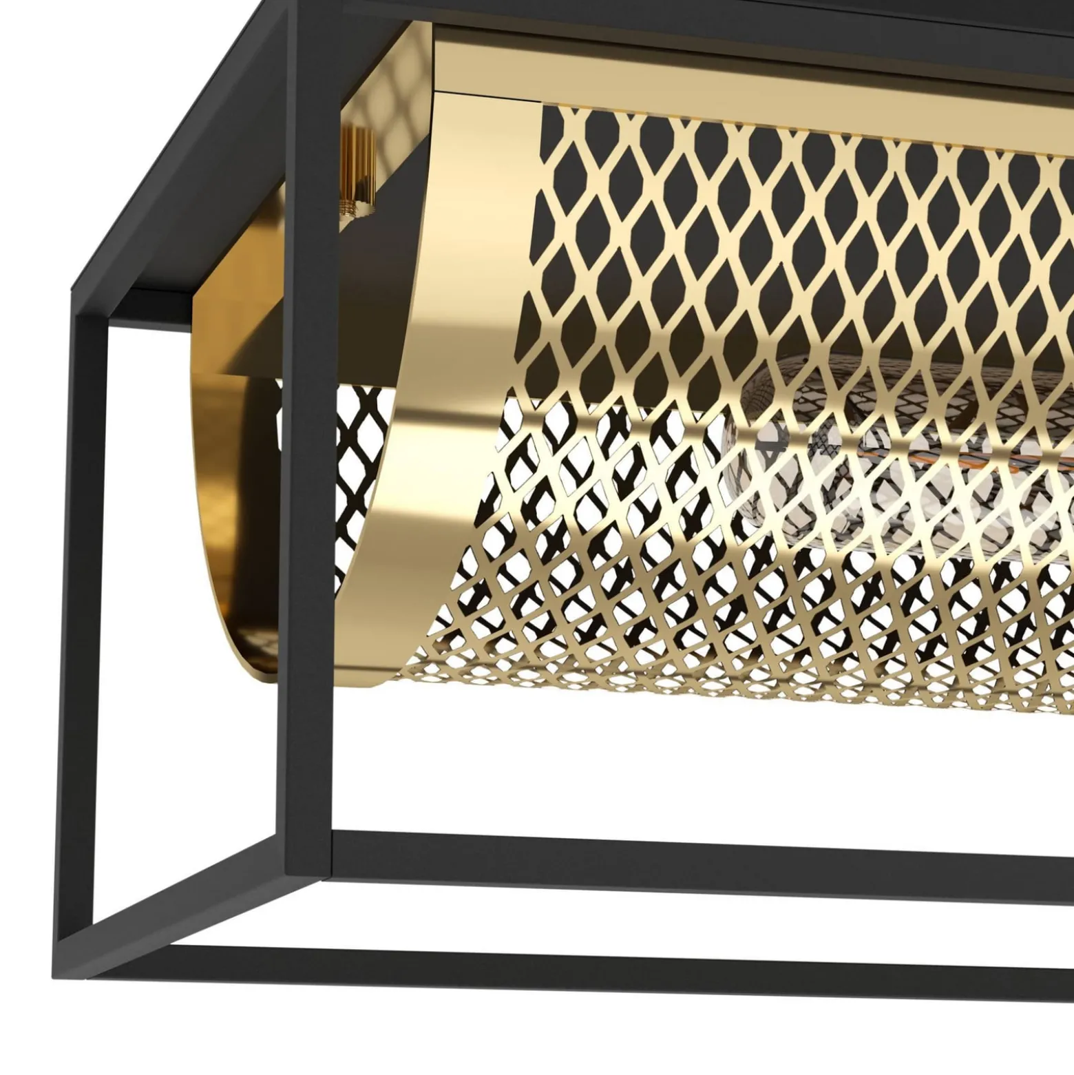 Deckenleuchte Nohales, Länge 64 cm, schwarz/messing, 2-flg.