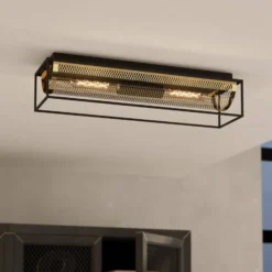 Deckenleuchte Nohales, Länge 64 cm, schwarz/messing, 2-flg.