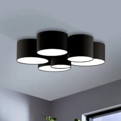 Deckenleuchte Pastore 2, Ø 99 cm, schwarz, 6-flg., Stoff