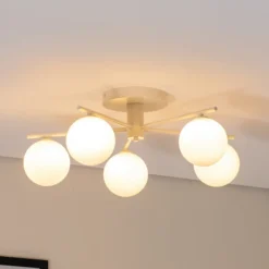 Deckenleuchte Prato, creme, Glas, 5-flammig