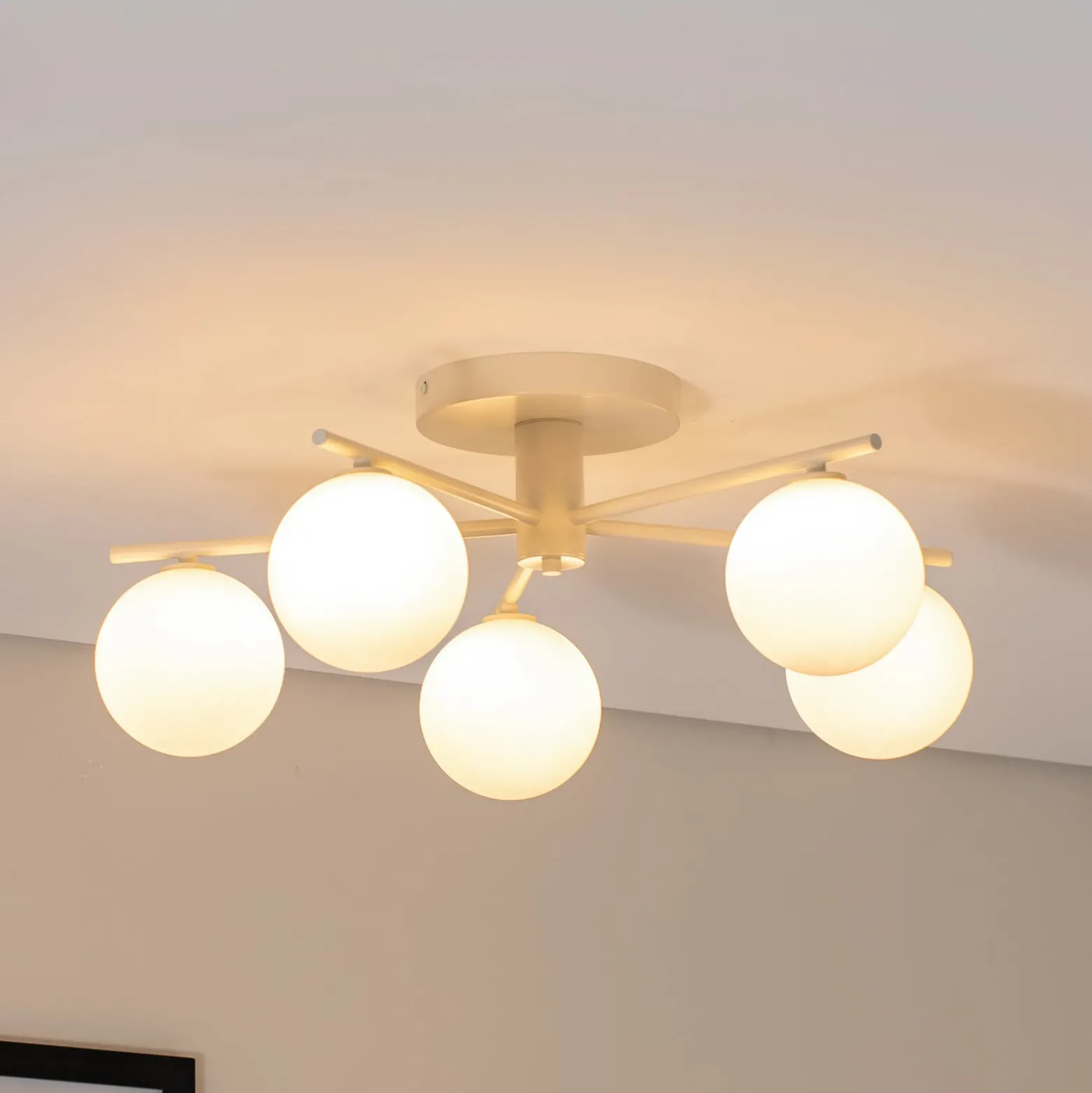 Deckenleuchte Prato, creme, Glas, 5-flammig