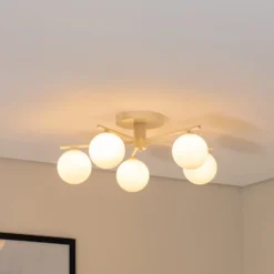 Deckenleuchte Prato, creme, Glas, 5-flammig