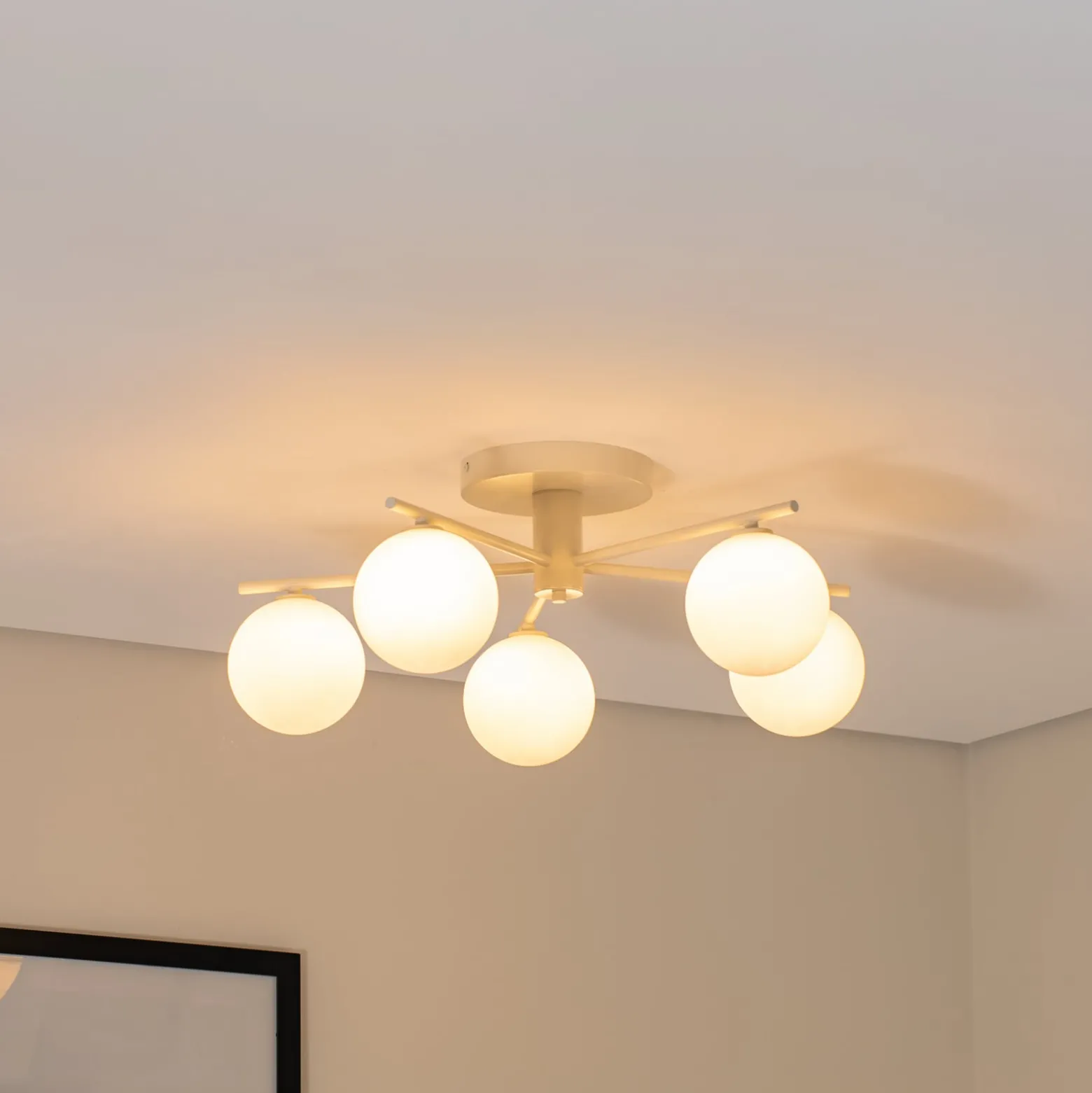 Deckenleuchte Prato, creme, Glas, 5-flammig
