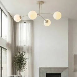 Deckenleuchte Pregos, beige, Ø 60 cm, 4-flg., Metall/Glas