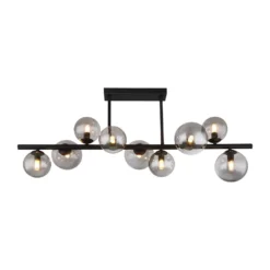 Deckenleuchte Riha, Länge 87 cm, schwarz/rauchfarben, 9-flg.