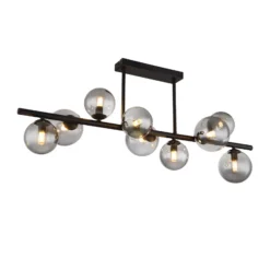 Deckenleuchte Riha, Länge 87 cm, schwarz/rauchfarben, 9-flg.