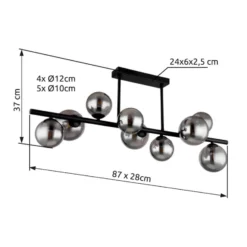 Deckenleuchte Riha, Länge 87 cm, schwarz/rauchfarben, 9-flg.