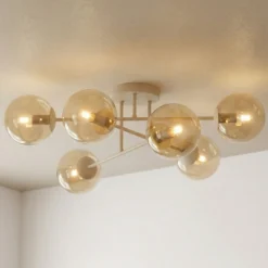 Deckenleuchte ROMA, beige, Ø 75 cm, 6-flg., Glas/Metall, E14
