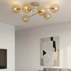 Deckenleuchte ROMA, beige, Ø 75 cm, 6-flg., Glas/Metall, E14