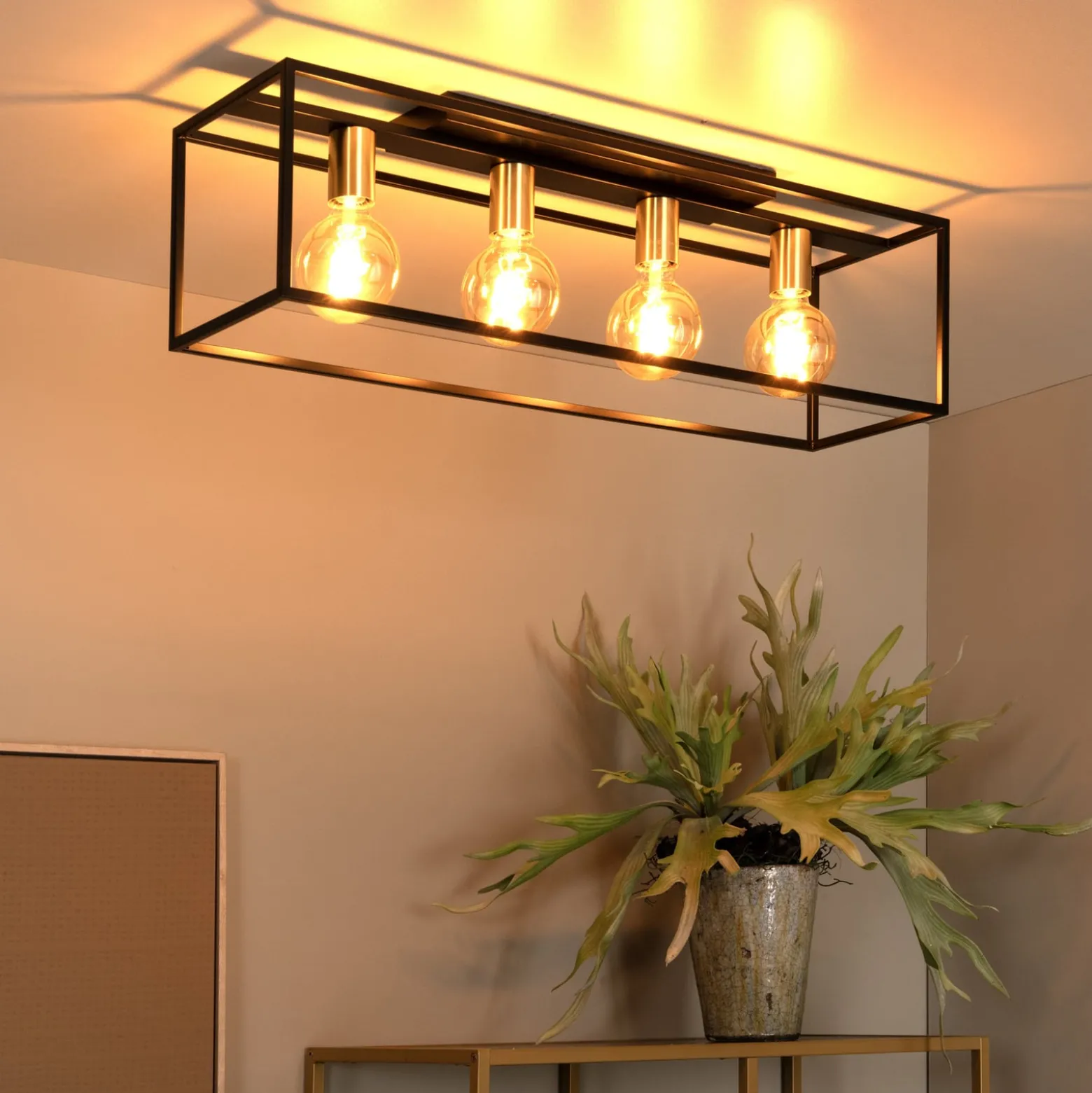 Deckenleuchte Ruben, schwarz, 90 cm, 4-flammig, Metall, E27