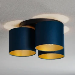 Deckenleuchte Soho zylindrisch, 3fl blau/gold