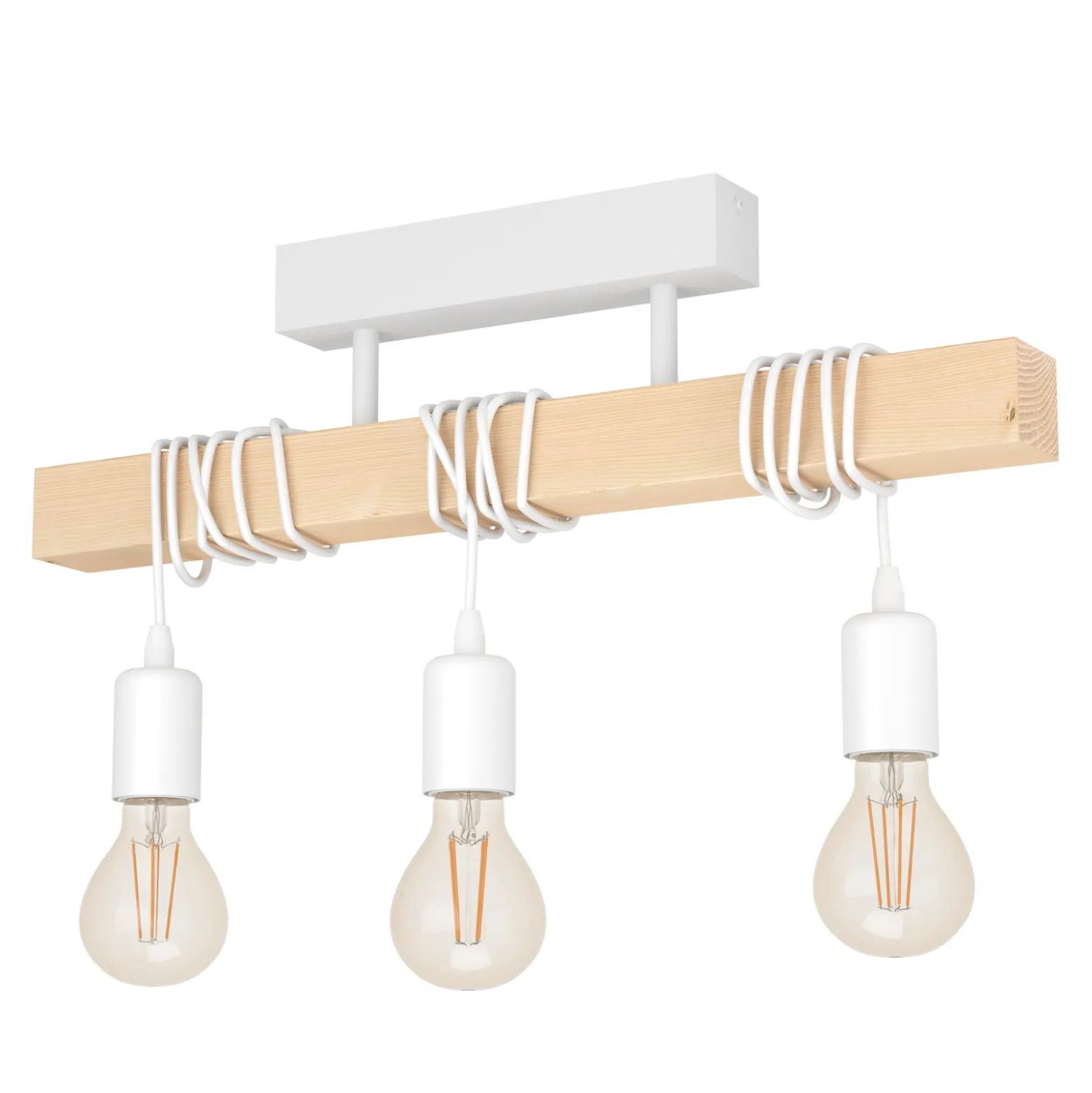 Deckenleuchte Townshend, Länge 55 cm, weiß/eiche, 3-flg.