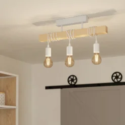 Deckenleuchte Townshend, Länge 55 cm, weiß/eiche, 3-flg.
