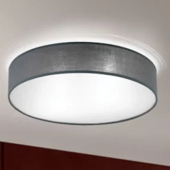 Deckenleuchte Ufo mit Leinenschirm, grau