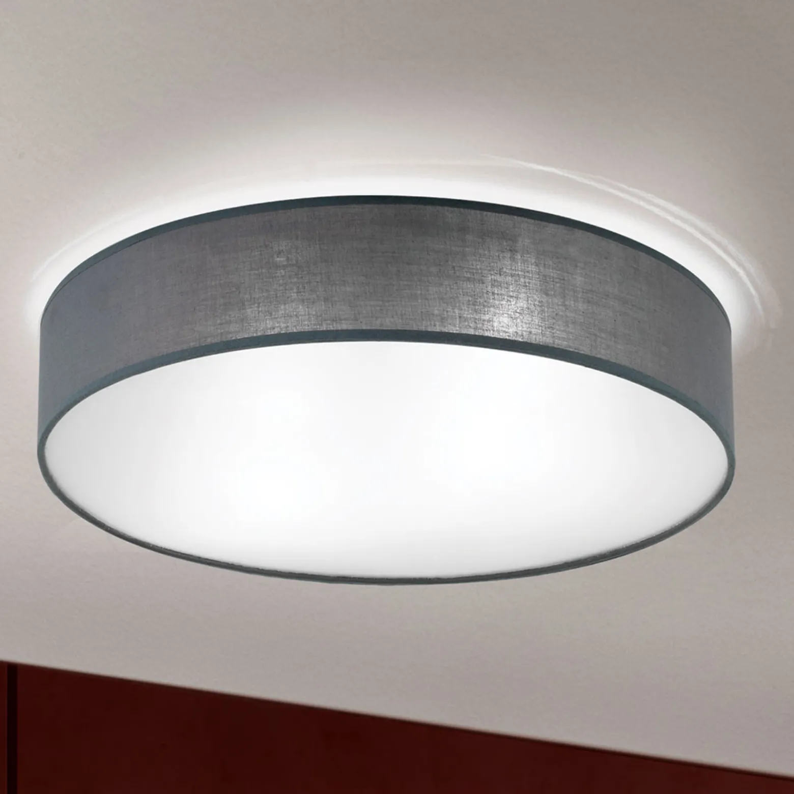 Deckenleuchte Ufo mit Leinenschirm, grau