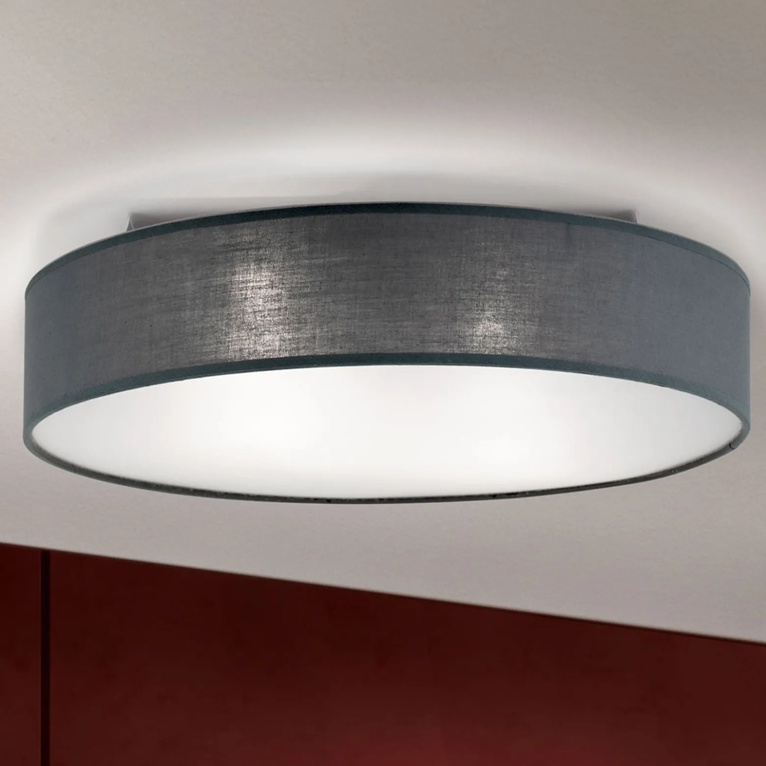 Deckenleuchte Ufo mit Leinenschirm, grau