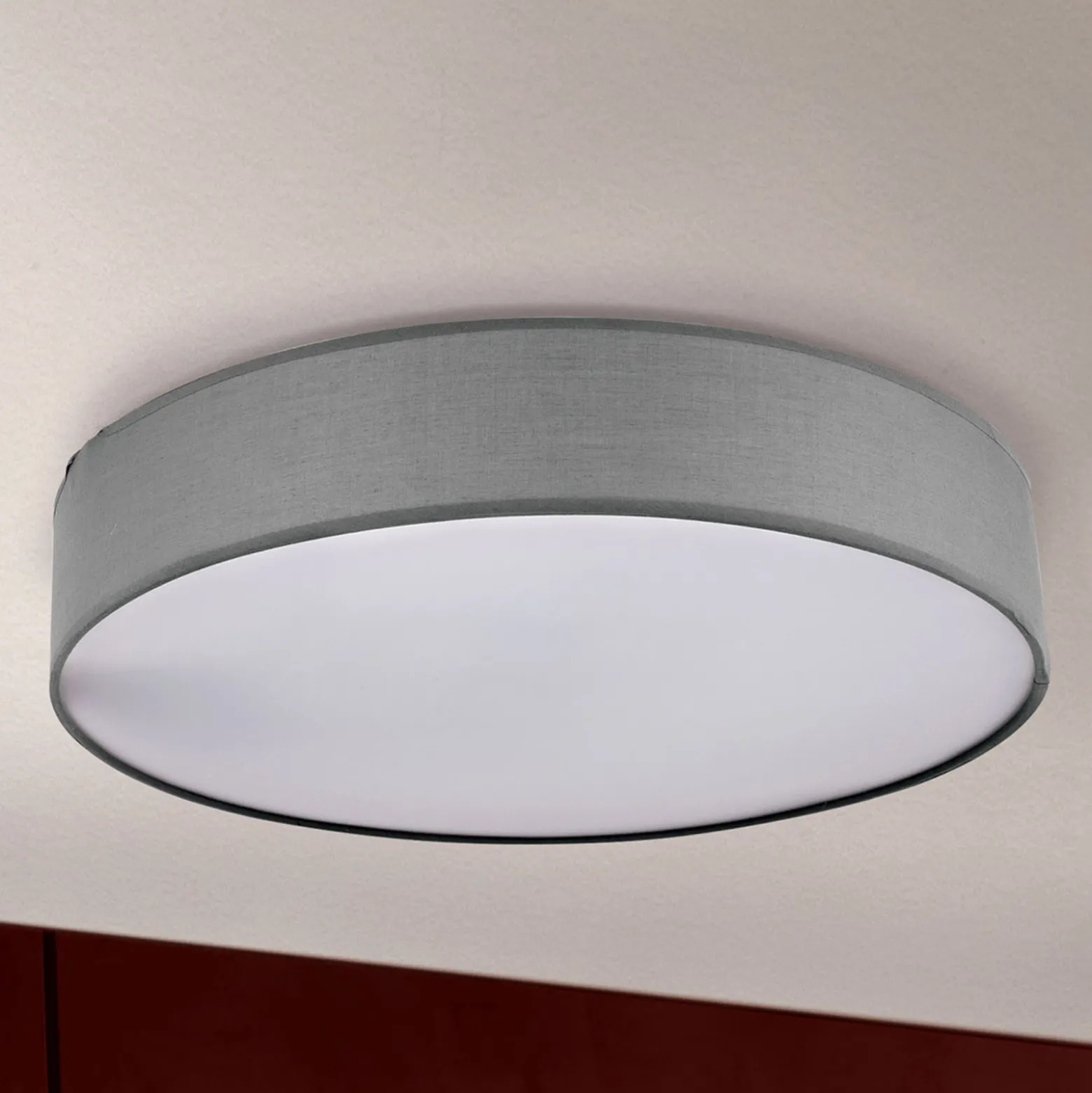 Deckenleuchte Ufo mit Leinenschirm, grau