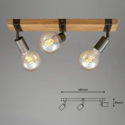 Deckenleuchte Wood Basic, dreiflammig