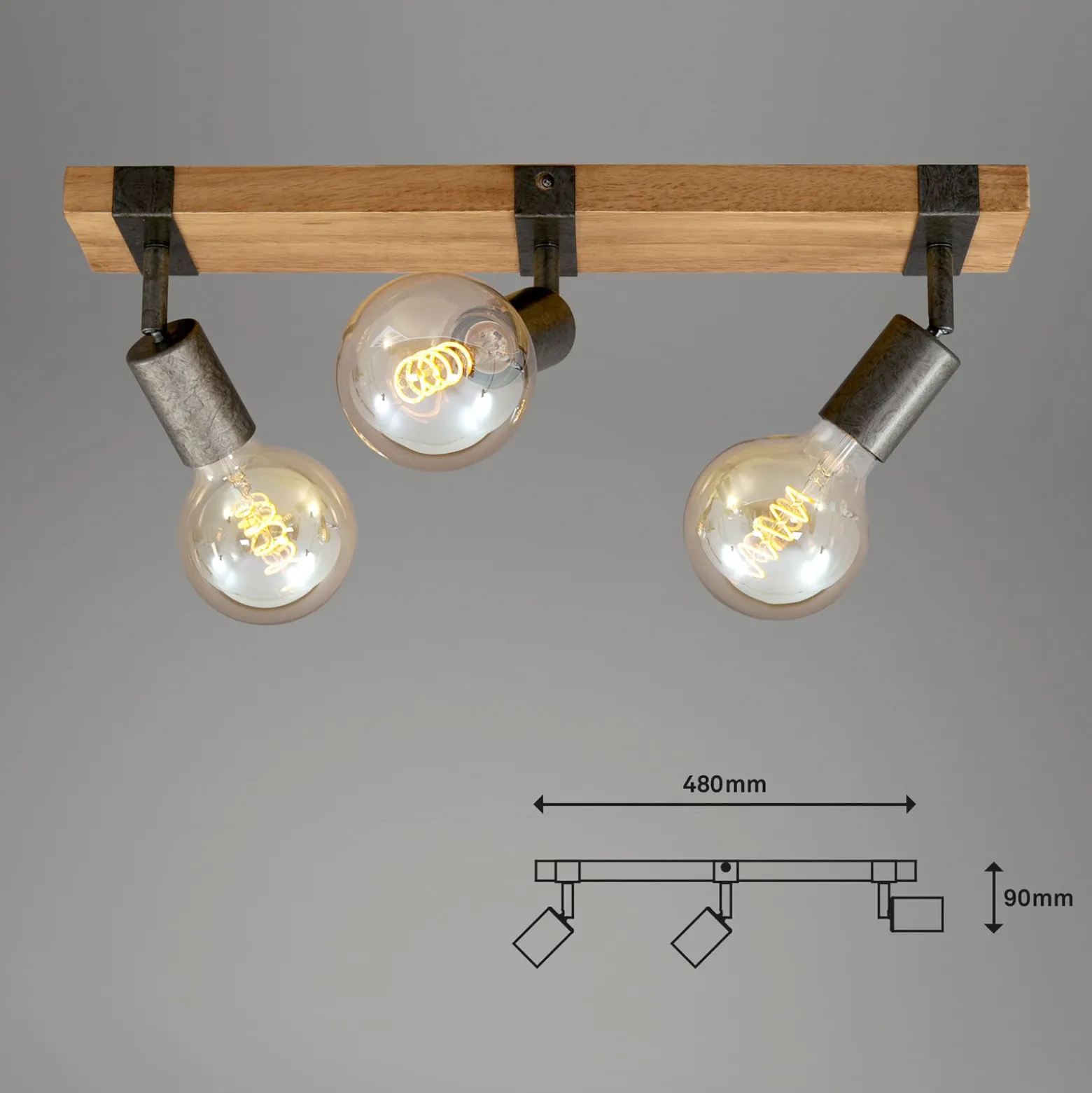 Deckenleuchte Wood Basic, dreiflammig