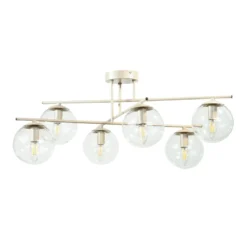 Deckenleuchte Zoe, beige, Länge 72 cm, 6-flammig, Glas, E14