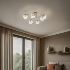 Deckenleuchte Zoe, beige, Länge 72 cm, 6-flammig, Glas, E14